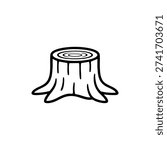 Black and white tree stump outline simple forest wood log vector illustration