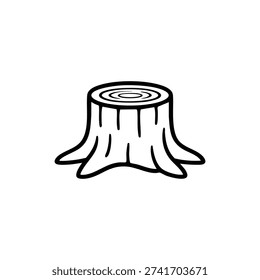 Black and white tree stump outline simple forest wood log vector illustration