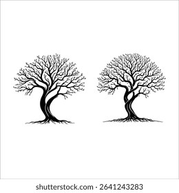 Black and white tree vector illustration silhouette design nature forest graphic art isolated trees drawing 100