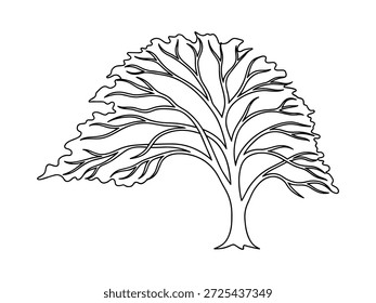 Silueta de Vector de árbol blanco y negro. Planta de naturaleza decorativa con ramas y hojas. Elemento artístico de paisaje forestal para la marca.