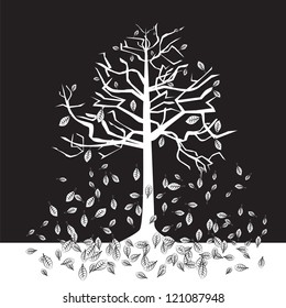 black and white trees on a negative background, silhouette, autumn