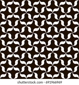 Black and white trellis background. Monochrome lattice pattern with wavy ribbons. Modern print for interior or fashion surface design. Vector seamless repeat.