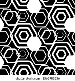 Black and white trellis. Geometric hexagonal seamless pattern. Simple monochrome graphic design. Repeating modern stylish texture. Endless background. Repeated polygons. Fashion grid. textile prints