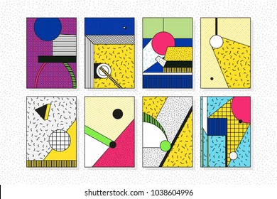 Black and white Trend Neo Memphis geometric pattern set juxtaposed with bright bold blocks of color zig zags, squiggles, erratic images. Design background elements composition. Magazine, leaflet, bill