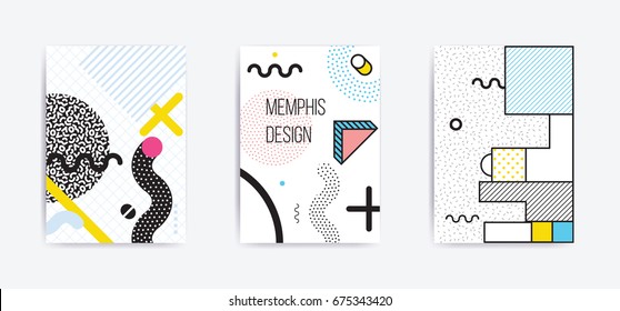 black and white trend Neo Memphis geometric poster set juxtaposed with bold blocks of zig zags, squiggles, erratic images. Design background elements composition. Magazine, leaflet, billboard