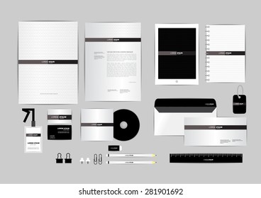 black and white with triangle corporate identity template for your business includes CD Cover, Business Card, folder, ruler, Envelope and Letter Head Designs