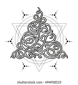 Black and white triangle floral medieval tattoo template