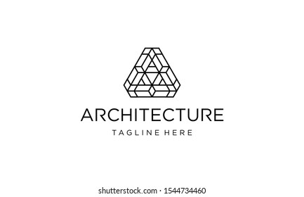 Black white Triangle Line Shape Geometric with Initial Letter A Logo Design Inspiration