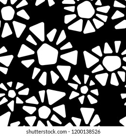 Black and white triangle shape flowers mosaic geometric seamless pattern, vector