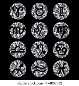 Black and white triangle vector zodiac signs. Horoscope icons