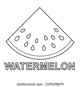 Black and white triangle watermelon slice Healthy vegan food poster Coloring book page for adult and kids Summer themed vector illustration for icon, stamp, label, badge, sticker or gift card decor