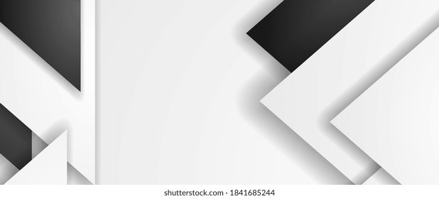 Black and white triangles abstract geometric banner. Technology vector background