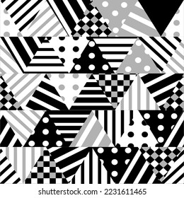 Black and white triangles with different geometric pattern