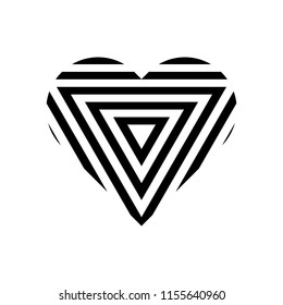 Black and white triangles on heart symbol vector.