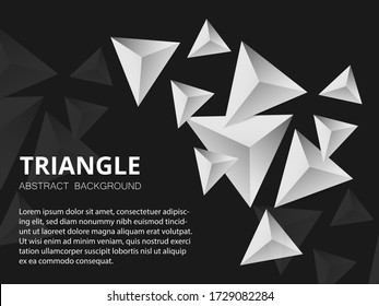 Black and white triangular background. Modern abstract background design of triangular pyramids. Geometric futuristic background. Applicable for banners, brochures, covers, flyers. 3D vector.