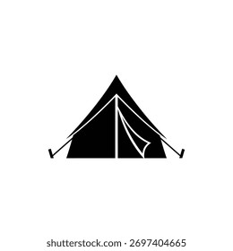 Black and white triangular camping tent silhouette icon for outdoor trips