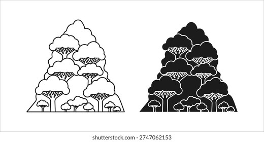Black and white triangular forest canopy with layered trees