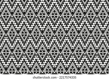 Black white tribal aztec seamless pattern. Ethnic indian hipster fabric print, geometric stripes and triangles background. African or mexican tidy vector texture