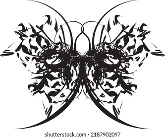 Black And White Tribal Butterfly Wings For Tattoos Or Prints. Gothic Linear Butterfly For Shields Or Sport Emblems, Fabric Products, Web Icons, Textiles, Labels, Interior, Fashion Trends, Cards, Etc.