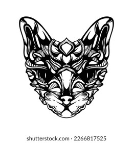 black and white tribal decorative cat pattern tattoo