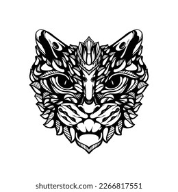 black and white tribal decorative cat pattern tattoo