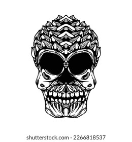 black and white tribal decorative skull pattern tattoo