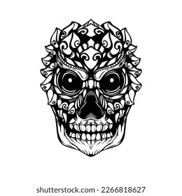 black and white tribal decorative skull pattern tattoo