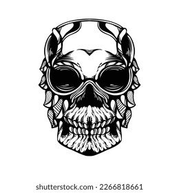 black and white tribal decorative skull pattern tattoo