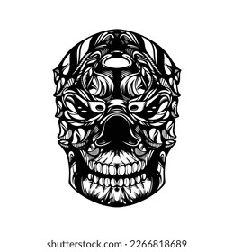 black and white tribal decorative skull pattern tattoo