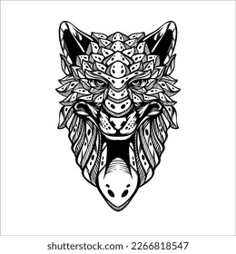 black and white tribal decorative wolf pattern tattoo