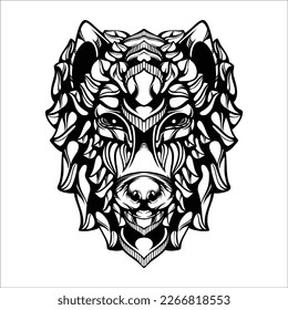 black and white tribal decorative wolf pattern tattoo