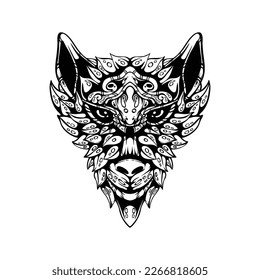 black and white tribal decorative wolf pattern tattoo