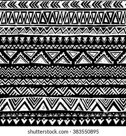 black and white tribal doodle vector seamless pattern. aztec abstract geometric art print. ethnic hipster backdrop. Wallpaper, cloth design, fabric, paper, cover, textile. hand drawn. 