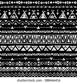 black and white tribal doodle vector seamless pattern. aztec abstract geometric art print. ethnic hipster backdrop. Wallpaper, cloth design, fabric, paper, cover, textile. hand drawn. 