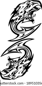 Black and white tribal double eagle symbol. Double bald eagle symbol of power for emblems, tattoos, logos, embroidery, engraving, textiles, labels, prints on T-shirts, wallpaper, vinyl cutting, etc.