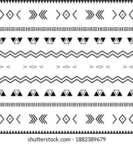 Black and white tribal ethnic pattern with geometric elements, traditional African mud cloth, tribal design. fabric or home wallpaper design