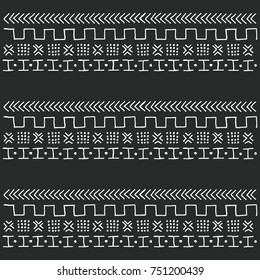 Black and white tribal ethnic pattern with geometric elements, traditional African mud cloth, tribal design, vector illustration