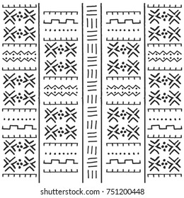 Black and white tribal ethnic pattern with geometric elements, traditional African mud cloth, tribal design, vector illustration