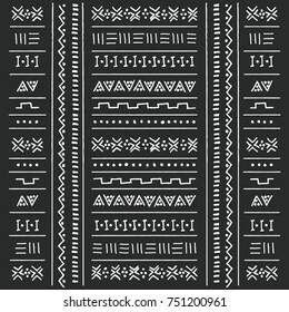 Black and white tribal ethnic pattern with geometric elements, traditional African mud cloth, tribal design, vector illustration