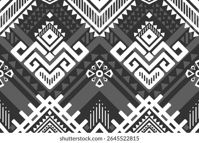 Black and white tribal geometric pattern. Ethnic geometric tribal pattern. Intricate traditional ethnic motifs. Modern Seamless ethnic pattern. Perfect for fabric prints, wallpapers, packaging, 