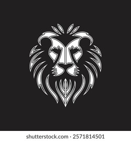 A black and white tribal lion head graphic featuring intricate patterns and bold contrast embodying strength tradition and artistic expression
