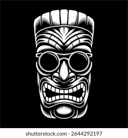 Black and white tribal mask with modern twist. Fierce face with dramatic lines for ethnic, gothic, or alternative visuals.