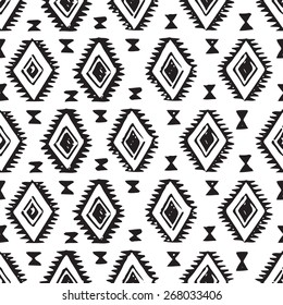 black and white tribal Navajo pattern with triangles. summer Aztec geometric print. seamless ethnic hipster backdrop. hand drawn