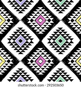 Black and white tribal Navajo seamless pattern. Aztec summer geometric print. ethnic hipster backdrop. Hand drawn.
