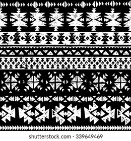 black and white tribal Navajo seamless pattern. aztec grunge abstract geometric art print. ethnic hipster backdrop.  Wallpaper, cloth design, fabric, paper, wrapping, postcards, textile. hand drawn.  