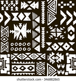 black and white tribal Navajo seamless pattern. aztec grunge abstract geometric art print. ethnic hipster backdrop. Wallpaper, cloth design, fabric, paper, wrapping, postcards, textile. hand drawn.  