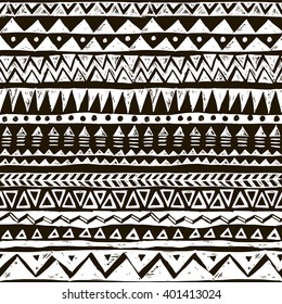 black and white tribal Navajo vector seamless pattern with doodle elements. aztec abstract geometric art print. ethnic hipster backdrop. Wallpaper, cloth design, fabric, paper, textile. Hand drawn