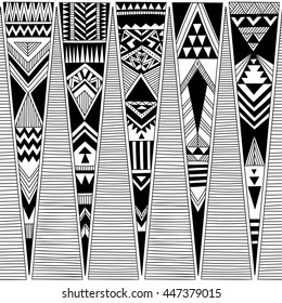 black and white tribal Navajo vector seamless pattern with doodle triangles. aztec abstract geometric art print. ethnic hipster background. Wallpaper, cloth design, fabric, textile. hand drawn