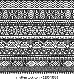 black and white tribal Navajo vector seamless pattern with doodle elements. aztec fancy abstract geometric art print. ethnic hipster background. Wallpaper, cloth design, fabric, textile. hand drawn