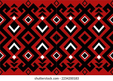 Black and white tribal pattern on red background. Geometric pattern for destroying fabric, tile pattern.